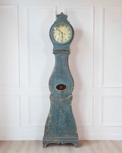 19th Century Swedish Mora Clock in Original Blue Paint