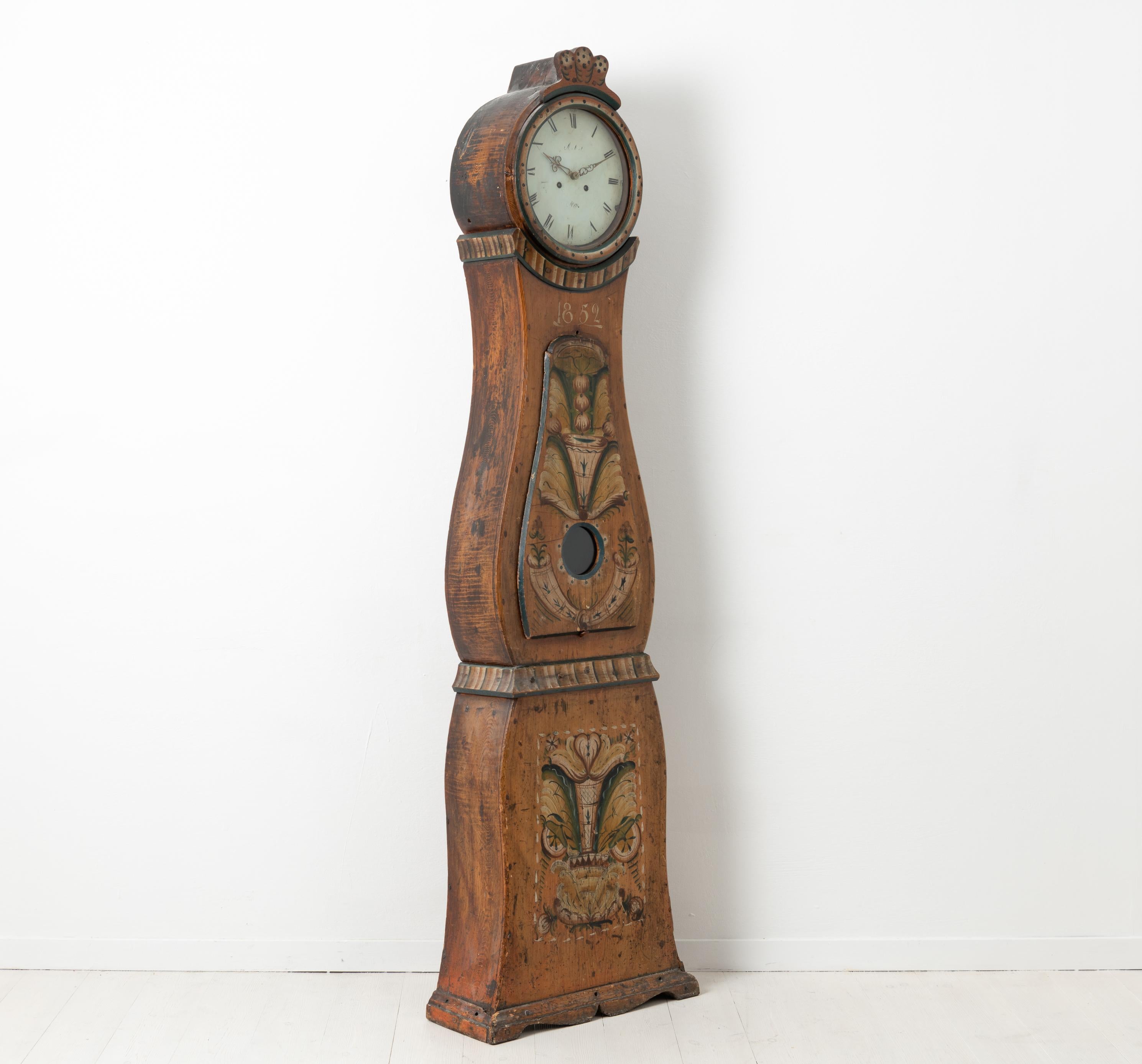 Pine 19th Century Swedish Mora Clock in Rococo Style 