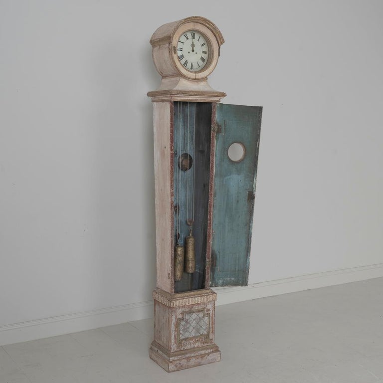19th Century Swedish Mora Working Tall Case Clock in Original Paint For Sale 8