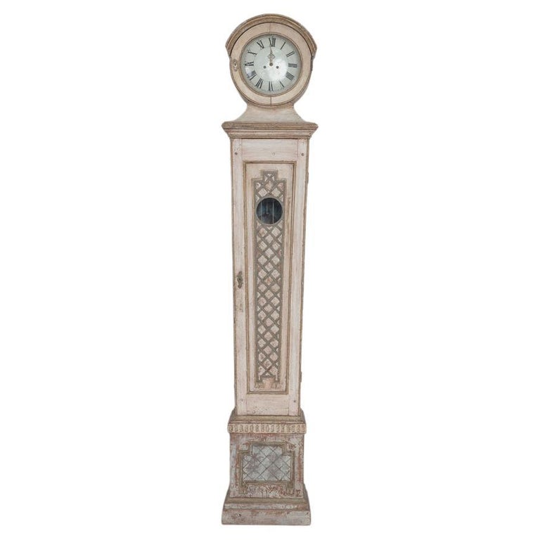 19th Century Swedish Mora Working Tall Case Clock in Original Paint For Sale