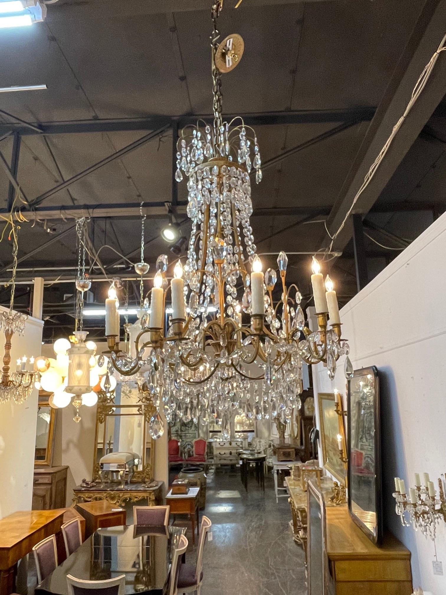 Exceptional 19th century Swedish neo=classical beaded crystal chandelier with 12 lights. This piece is covered in gorgeous crystals and has a beautiful scale and shape. Stunning!