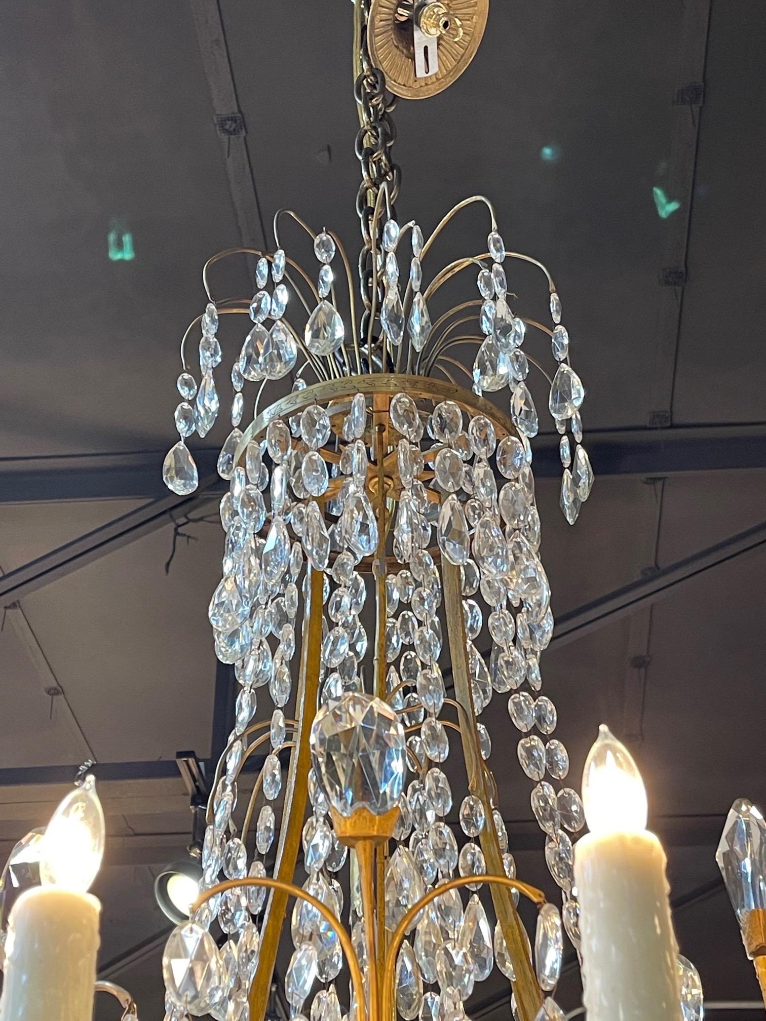 19th Century Swedish Neo--Classical Beaded Crystal and Bronze Chandelier In Good Condition In Dallas, TX