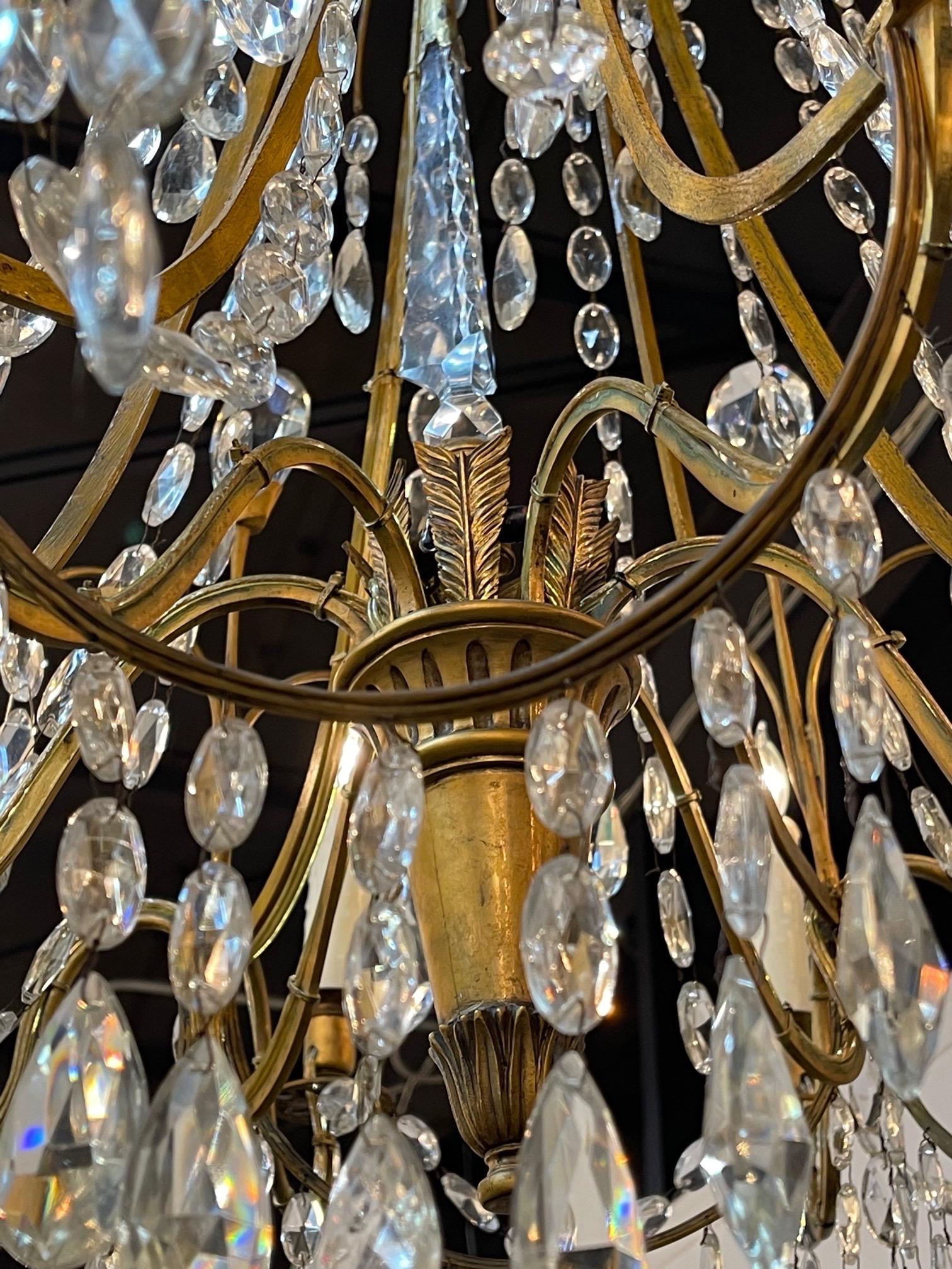 19th Century Swedish Neo--Classical Beaded Crystal and Bronze Chandelier 2