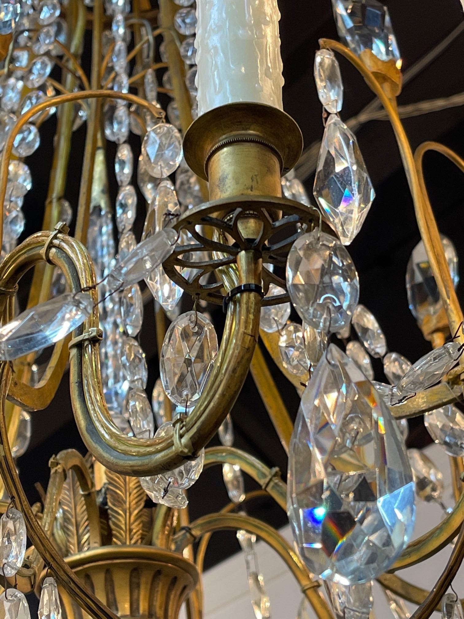 19th Century Swedish Neo--Classical Beaded Crystal and Bronze Chandelier 3