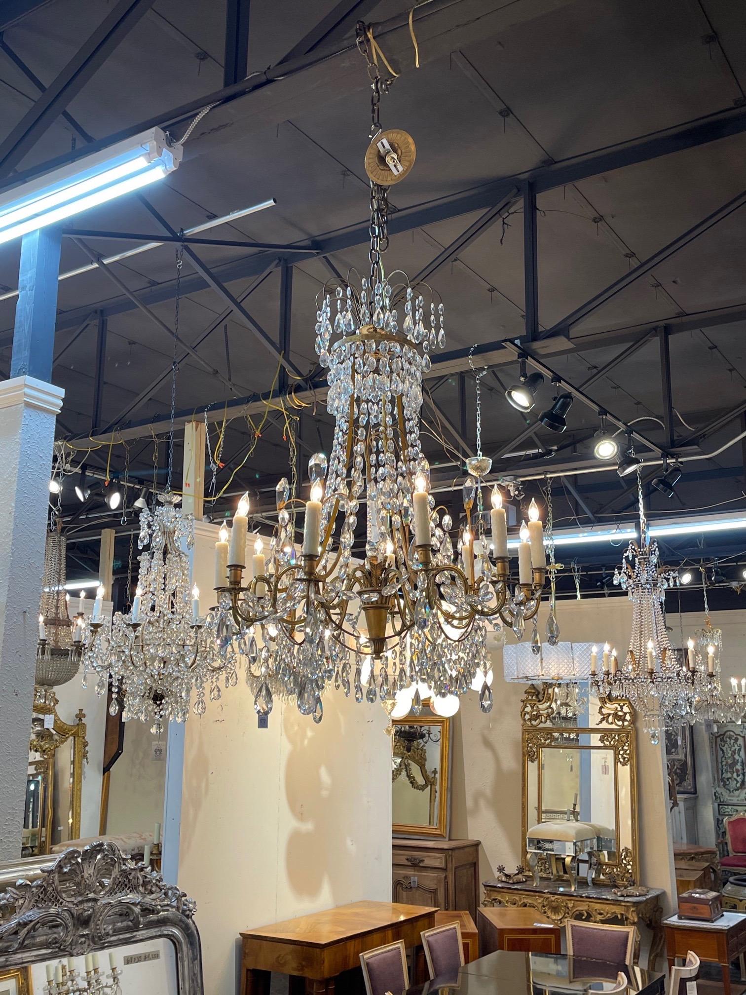 19th Century Swedish Neo--Classical Beaded Crystal and Bronze Chandelier 4
