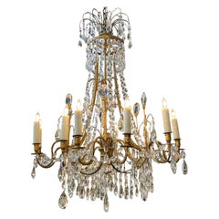 19th Century Swedish Neo--Classical Beaded Crystal and Bronze Chandelier