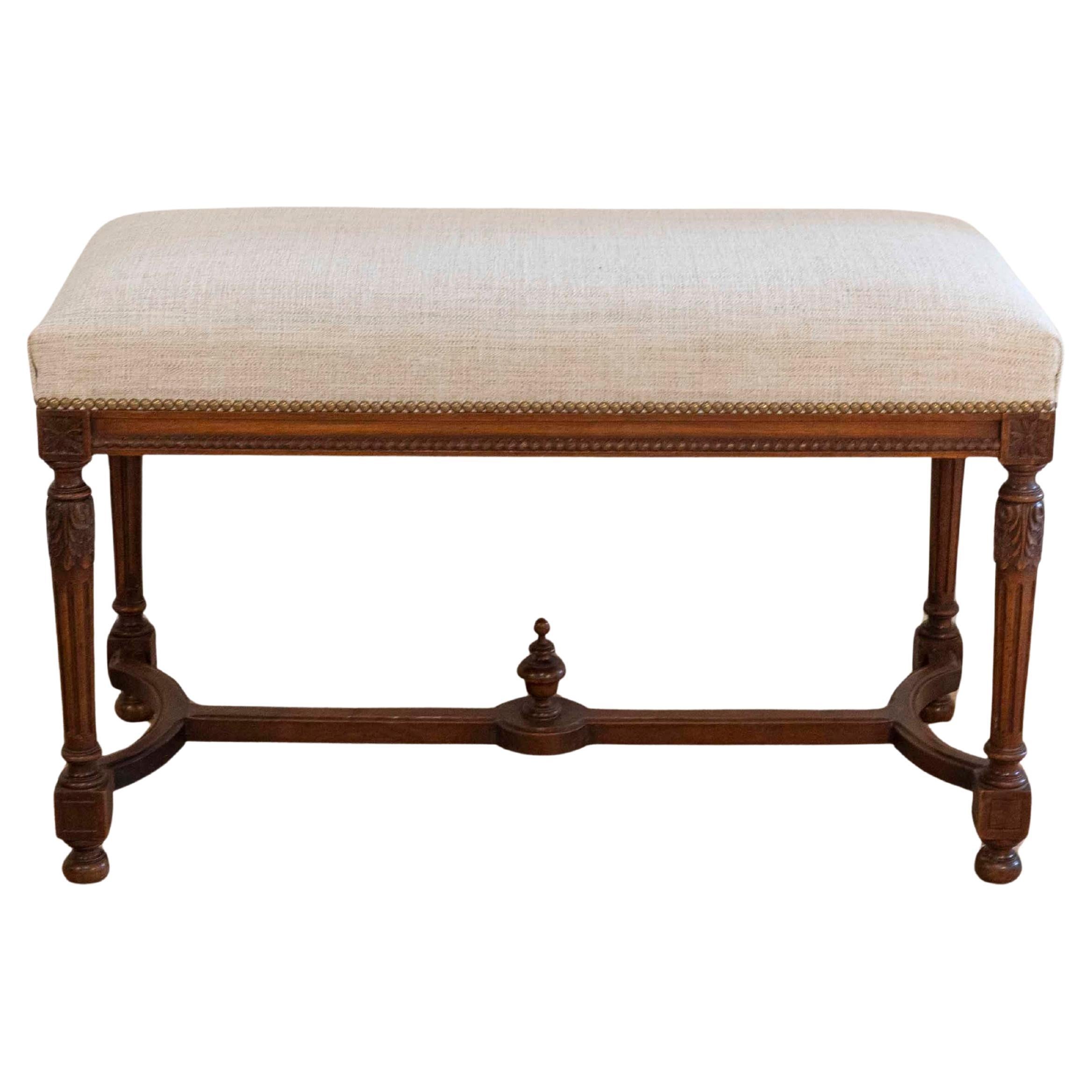 19th-Century Swedish Neoclassical Bench with Upholstered Seat For Sale