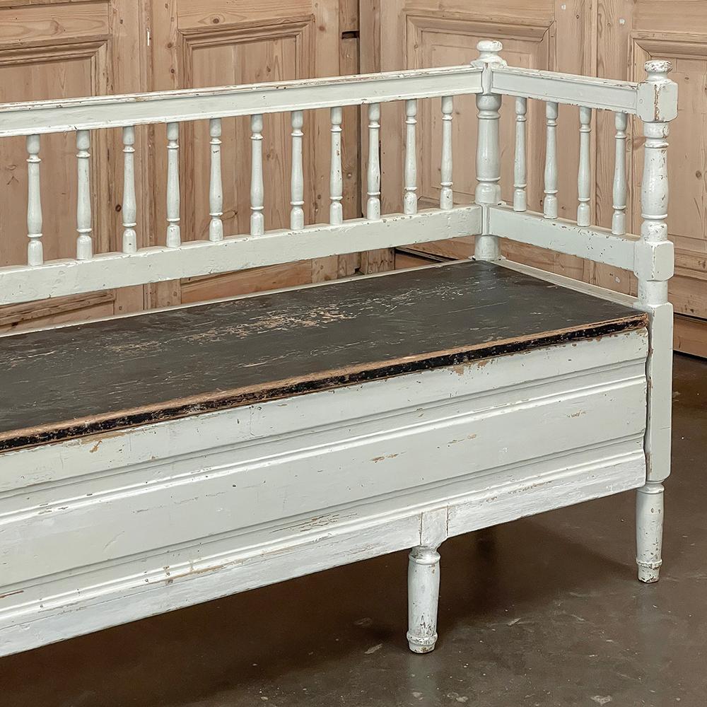 19th Century Swedish Neoclassical Painted Bench, Trundle Bed For Sale 4