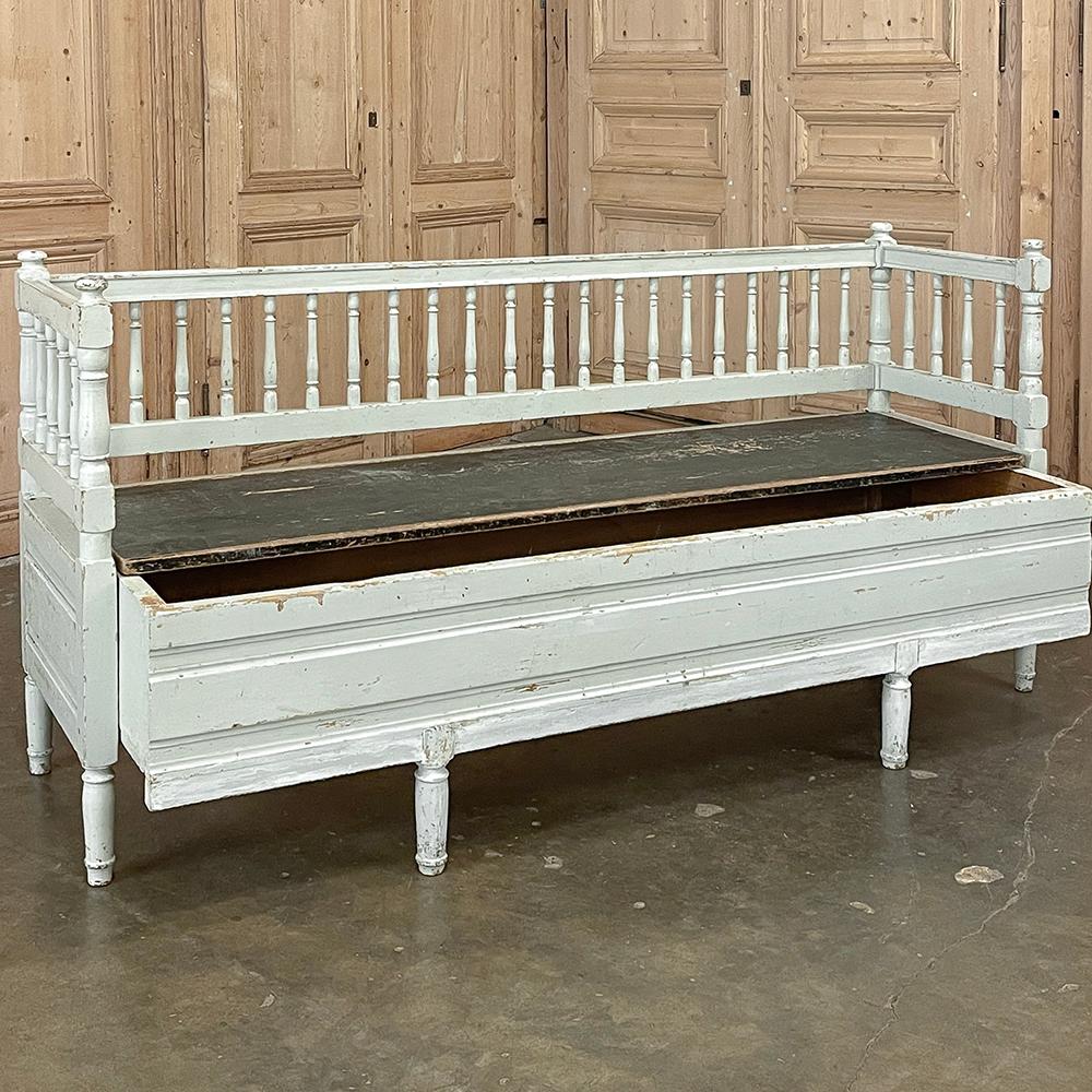 19th Century Swedish Neoclassical Painted Bench, Trundle Bed For Sale 9