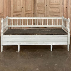 19th Century Swedish Neoclassical Painted Bench, Trundle Bed