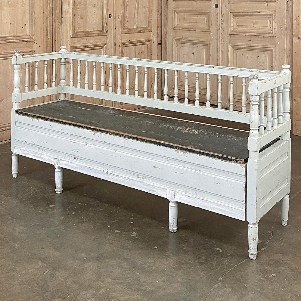 Gustavian 19th Century Swedish Neoclassical Painted Bench, Trundle Bed For Sale