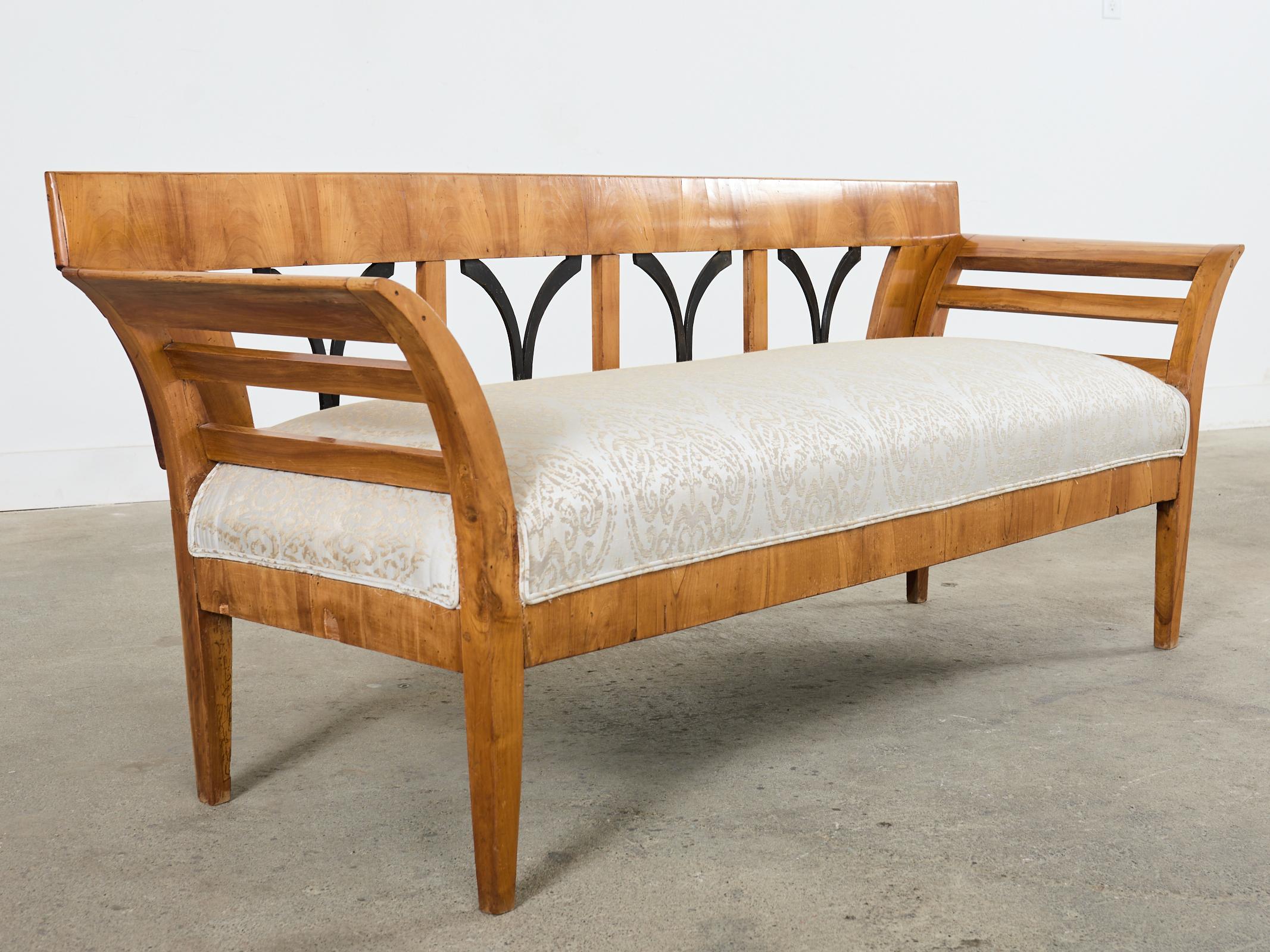 Fabric 19th Century Swedish Neoclassical Style Birch Veneer Bench Seat For Sale