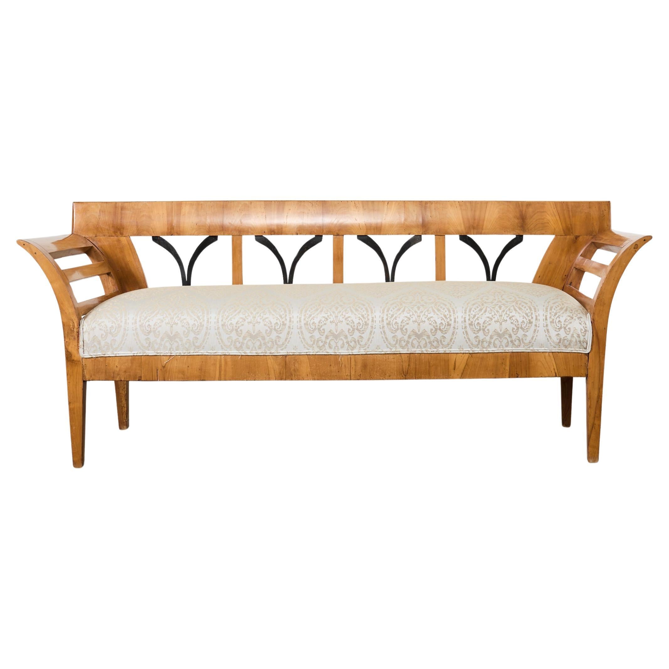 19th Century Swedish Neoclassical Style Birch Veneer Bench Seat For Sale