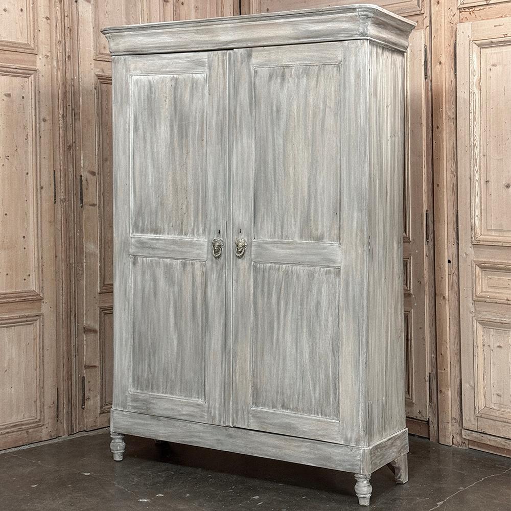 Gustavian 19th Century Swedish Neoclassical Whitewashed Pine Armoire For Sale