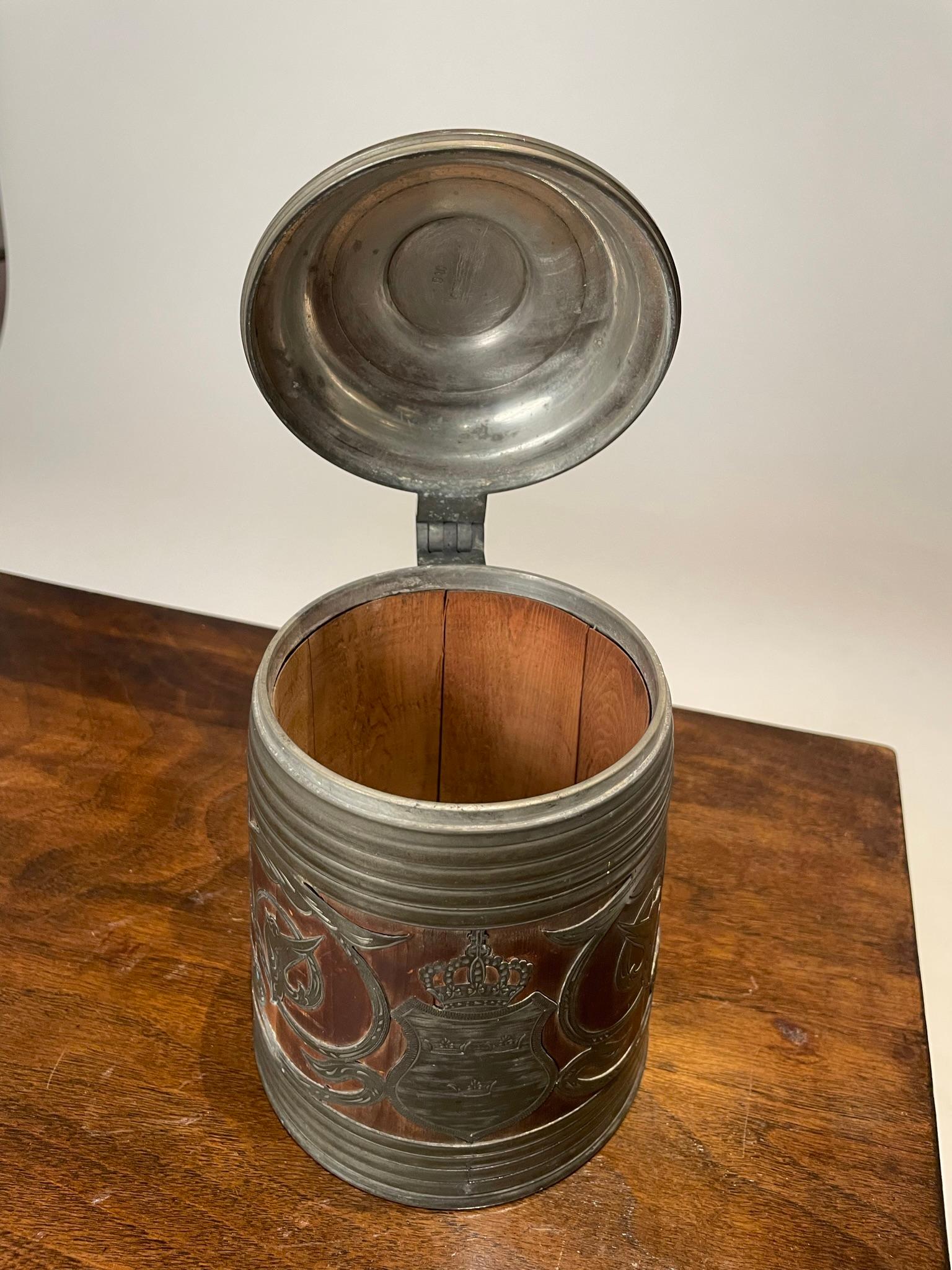 19th Century Swedish Oak and Pewter Tankard With King Carl XV Coin For Sale 7