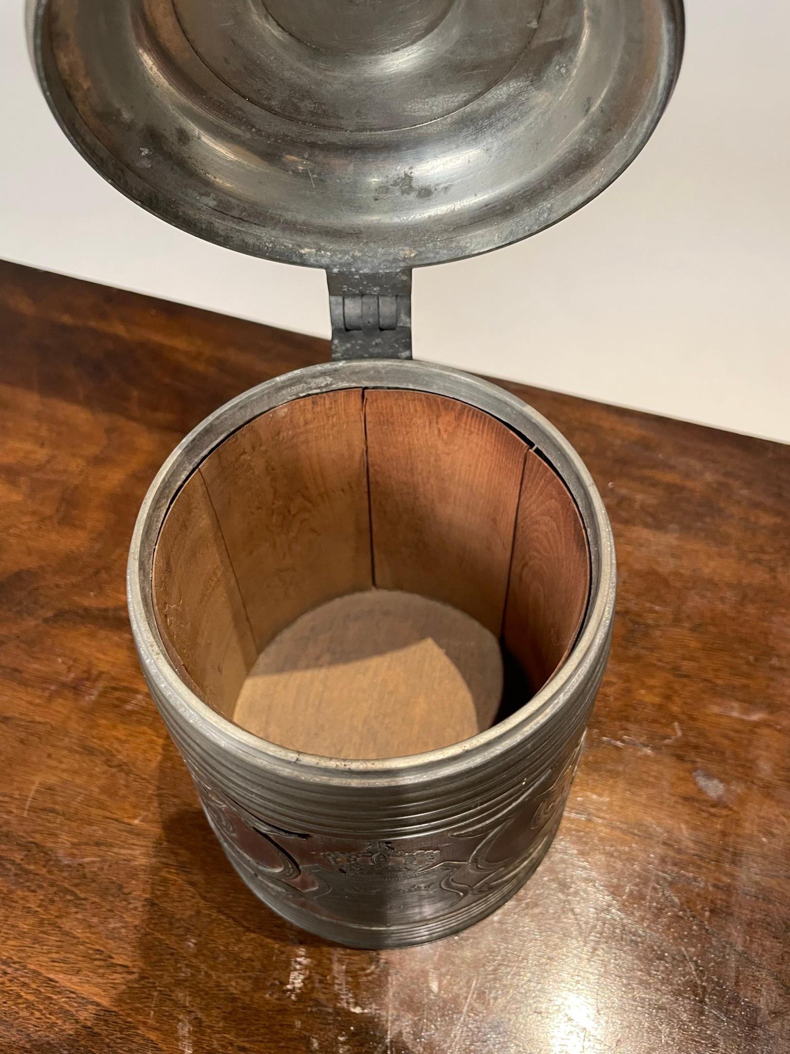 19th Century Swedish Oak and Pewter Tankard With King Carl XV Coin For Sale 8