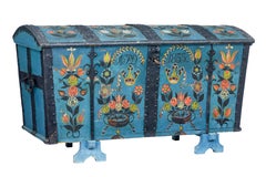 19th Century Swedish Oak Hand Painted Dome Top Trunk