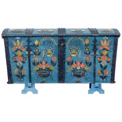 19th Century Swedish Oak Hand Painted Dome Top Trunk