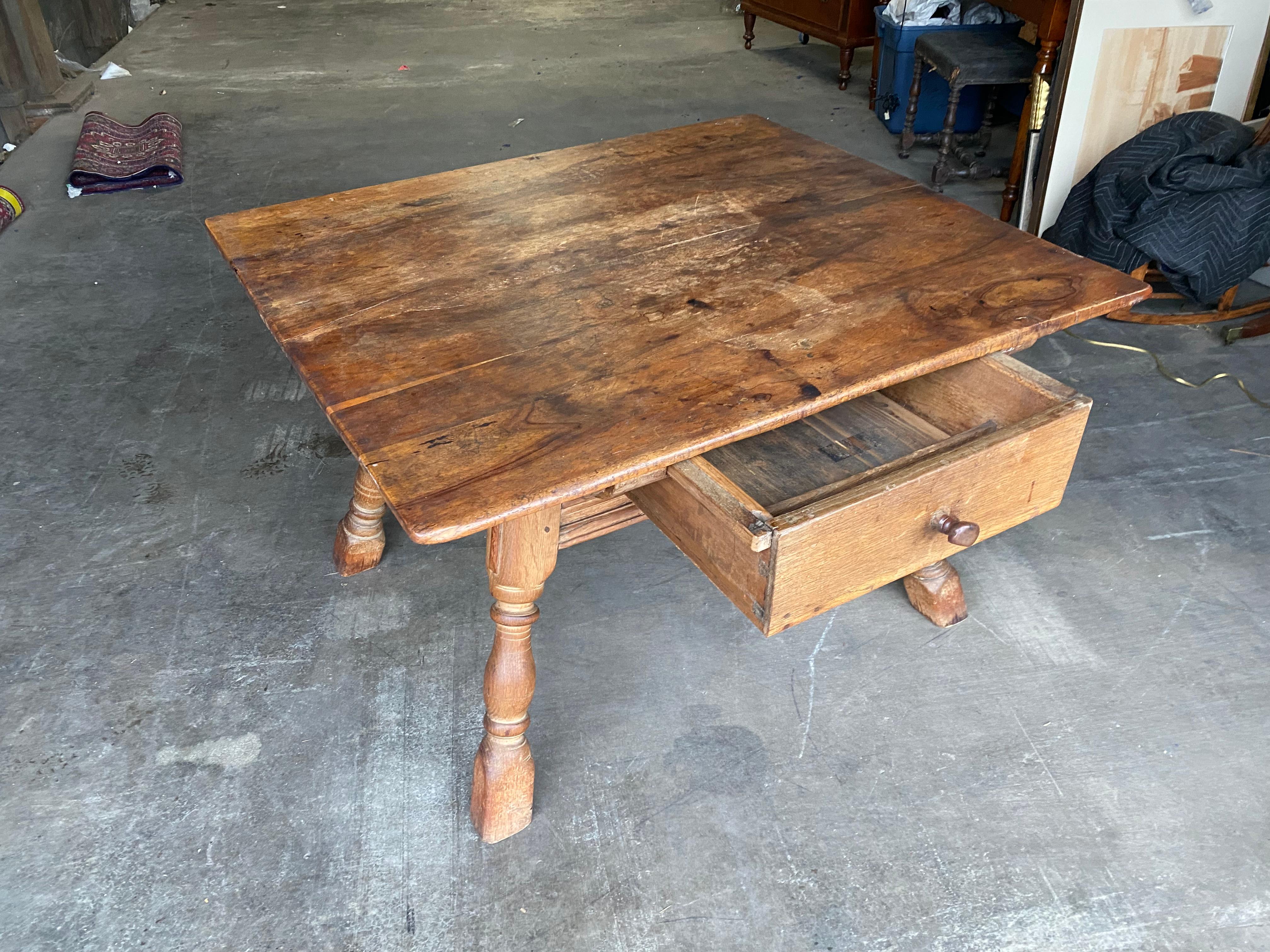 19th Century Swedish Oak Table with Drawer For Sale 3