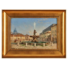 19th Century Swedish Oil Painting of the Piazza Barberini by Gustaf Wilhelm Palm