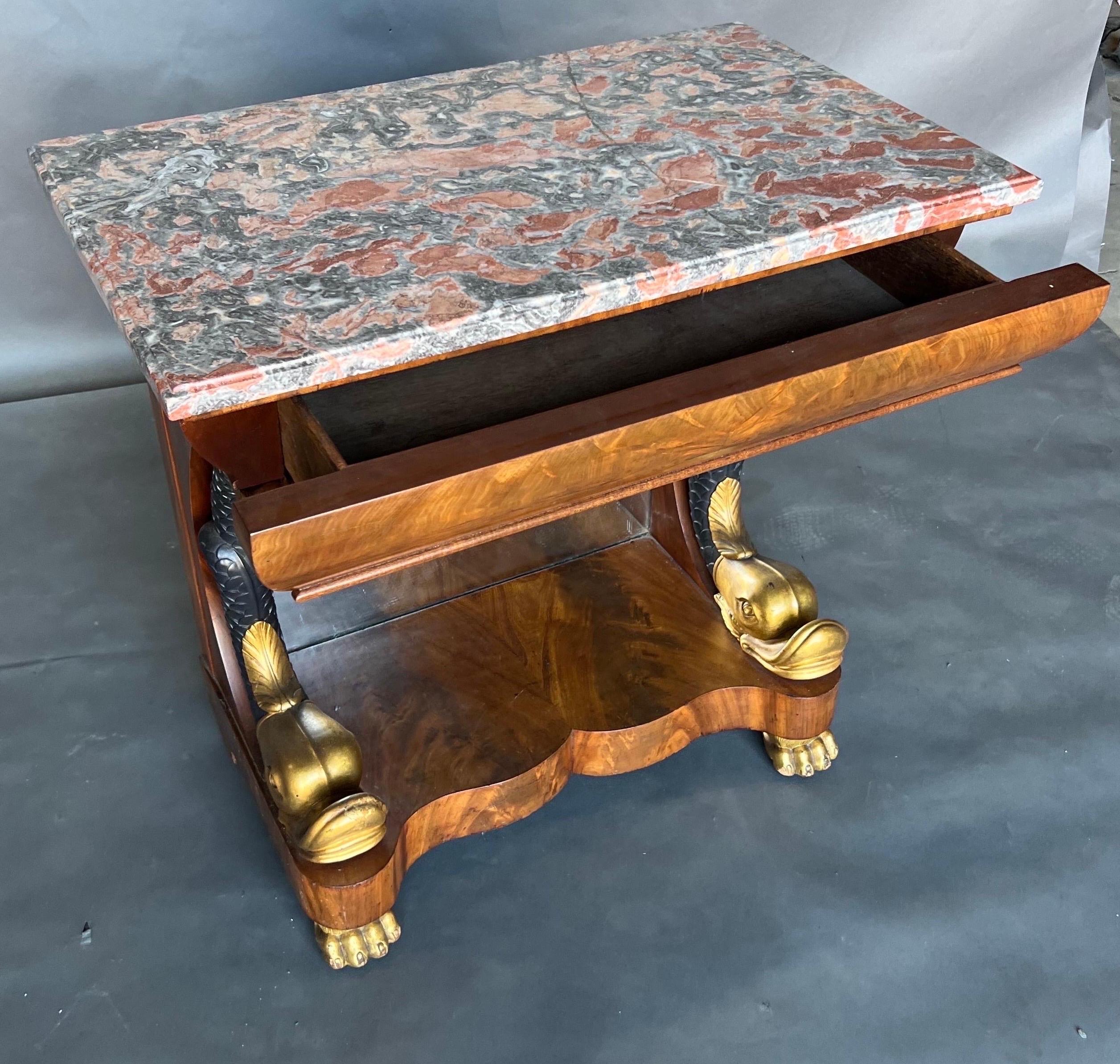 19th Century Swedish or French Neoclassical Parcel Gilt Dolphin Console For Sale 5