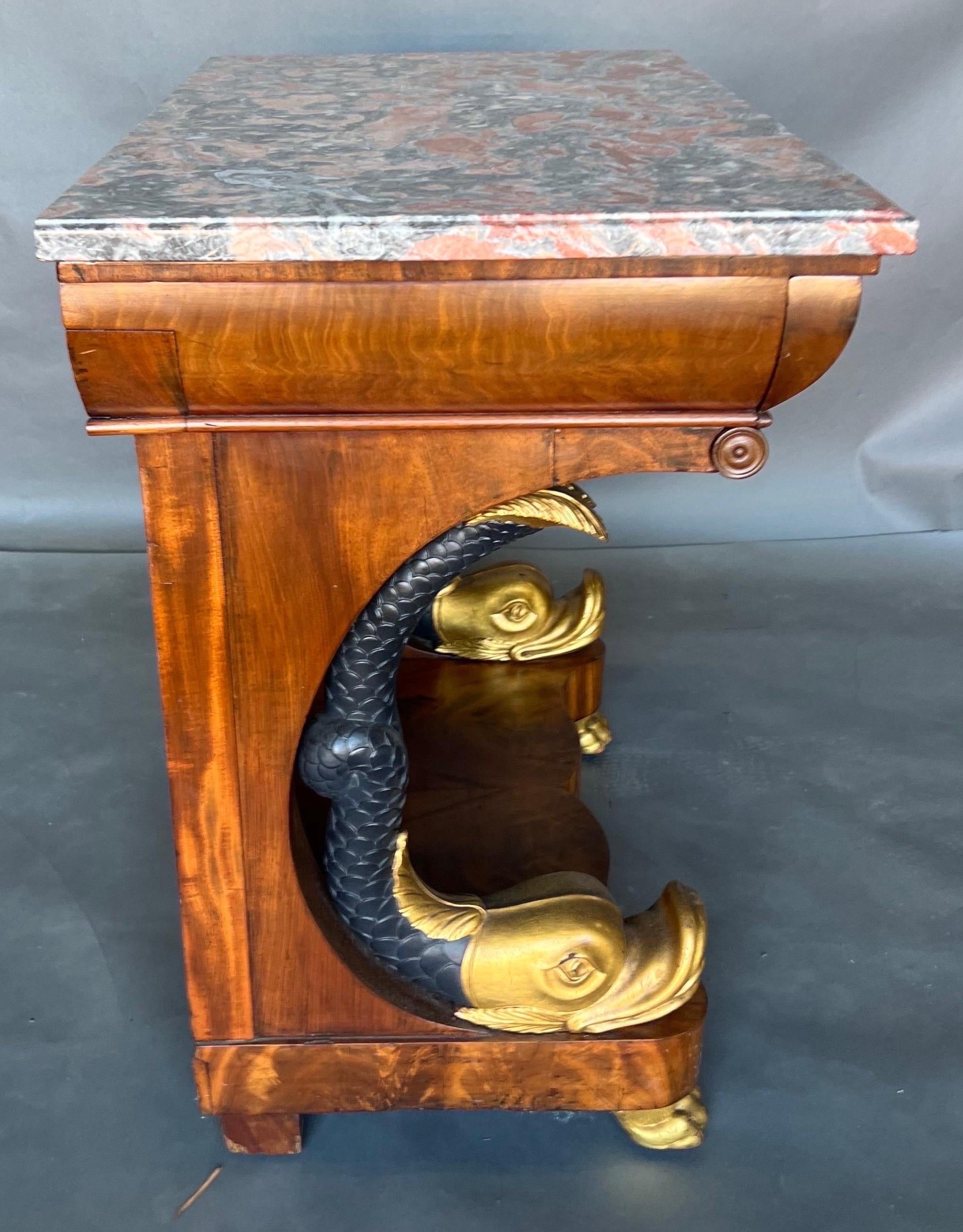 19th Century Swedish or French Neoclassical Parcel Gilt Dolphin Console For Sale 8