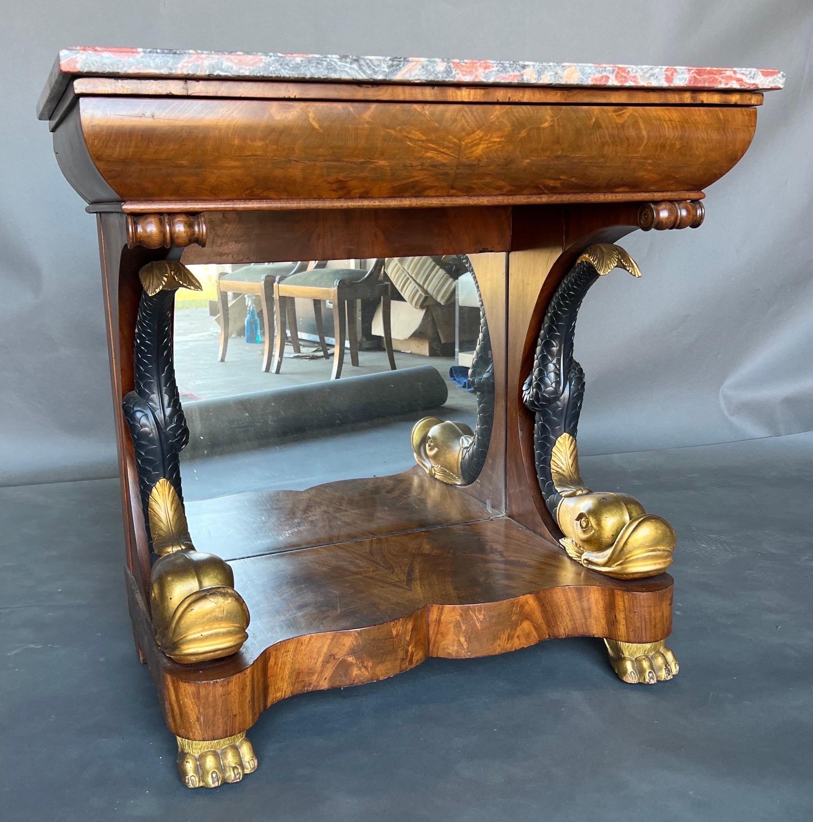 European 19th Century Swedish or French Neoclassical Parcel Gilt Dolphin Console For Sale