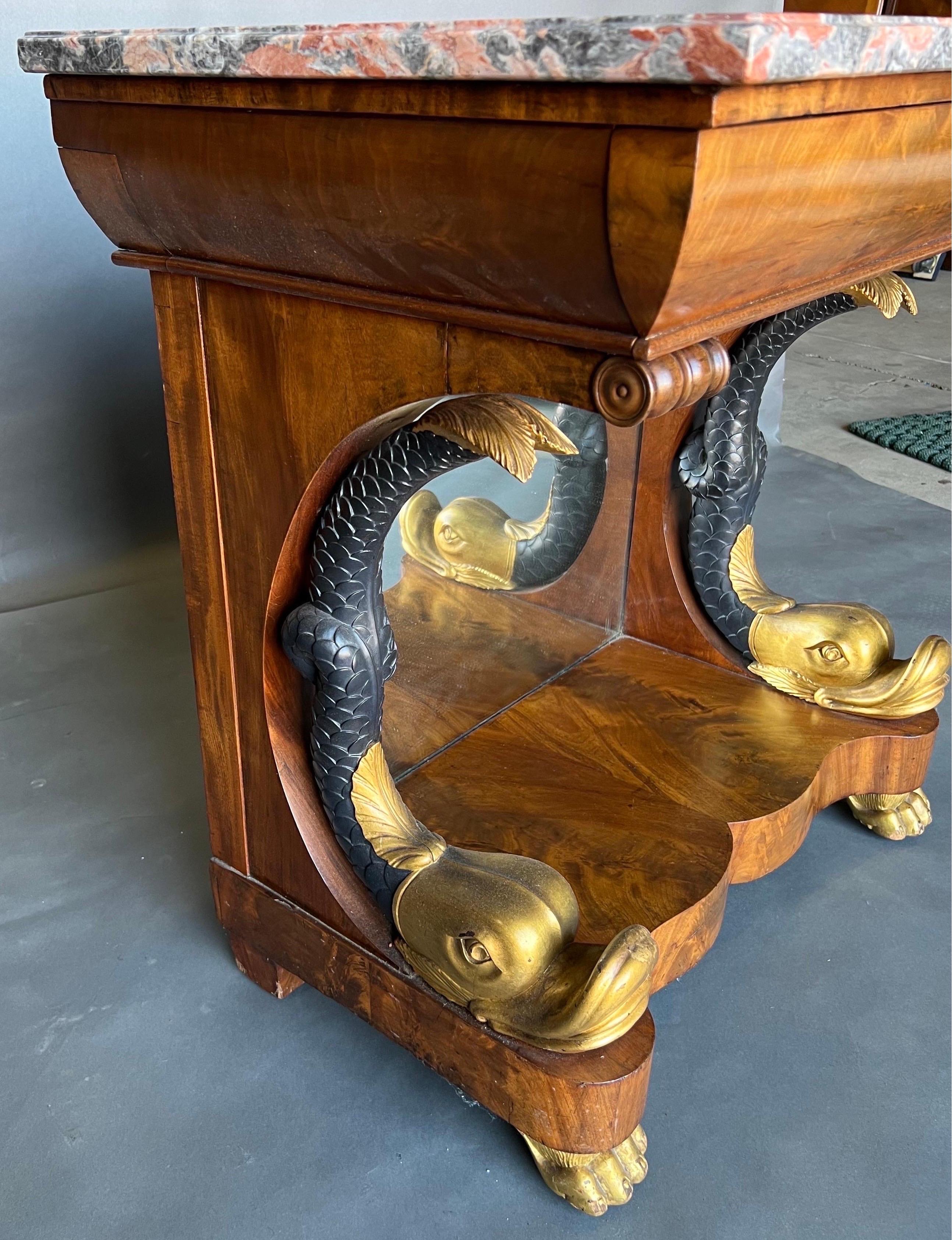 19th Century Swedish or French Neoclassical Parcel Gilt Dolphin Console In Good Condition For Sale In Richmond, VA