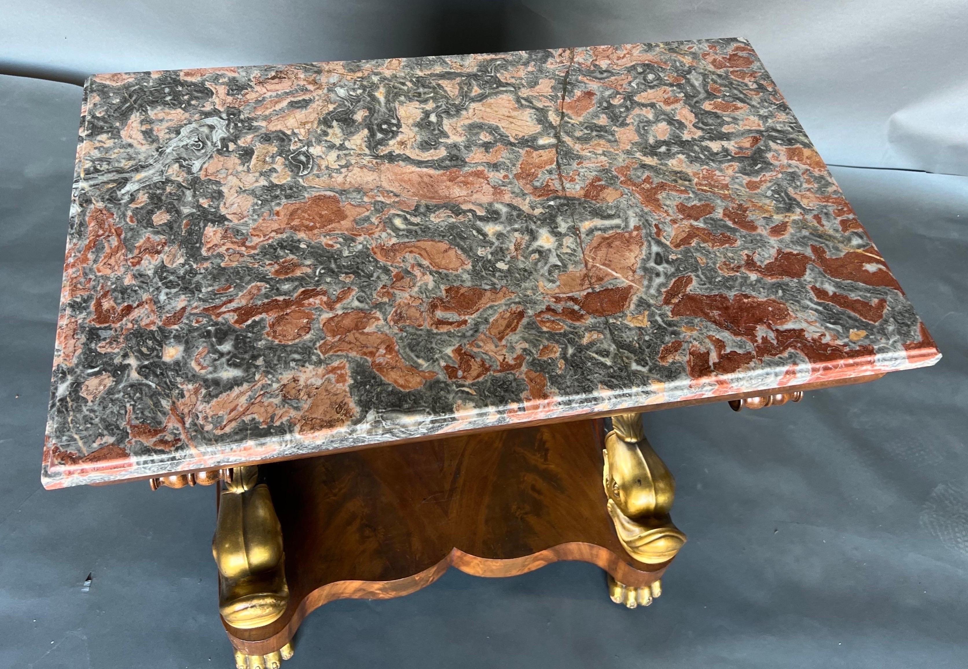 Marble 19th Century Swedish or French Neoclassical Parcel Gilt Dolphin Console For Sale