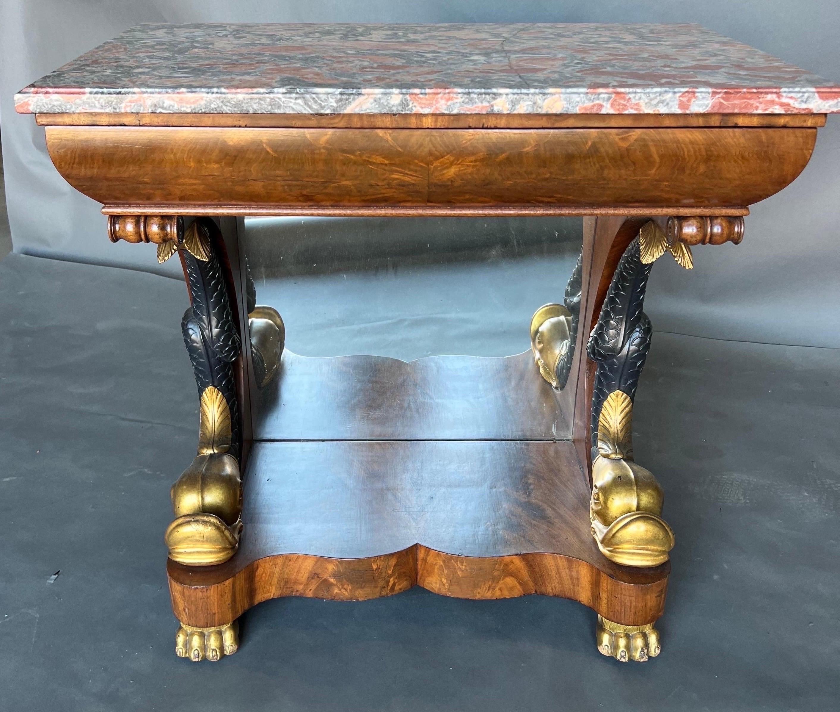 19th Century Swedish or French Neoclassical Parcel Gilt Dolphin Console For Sale 1