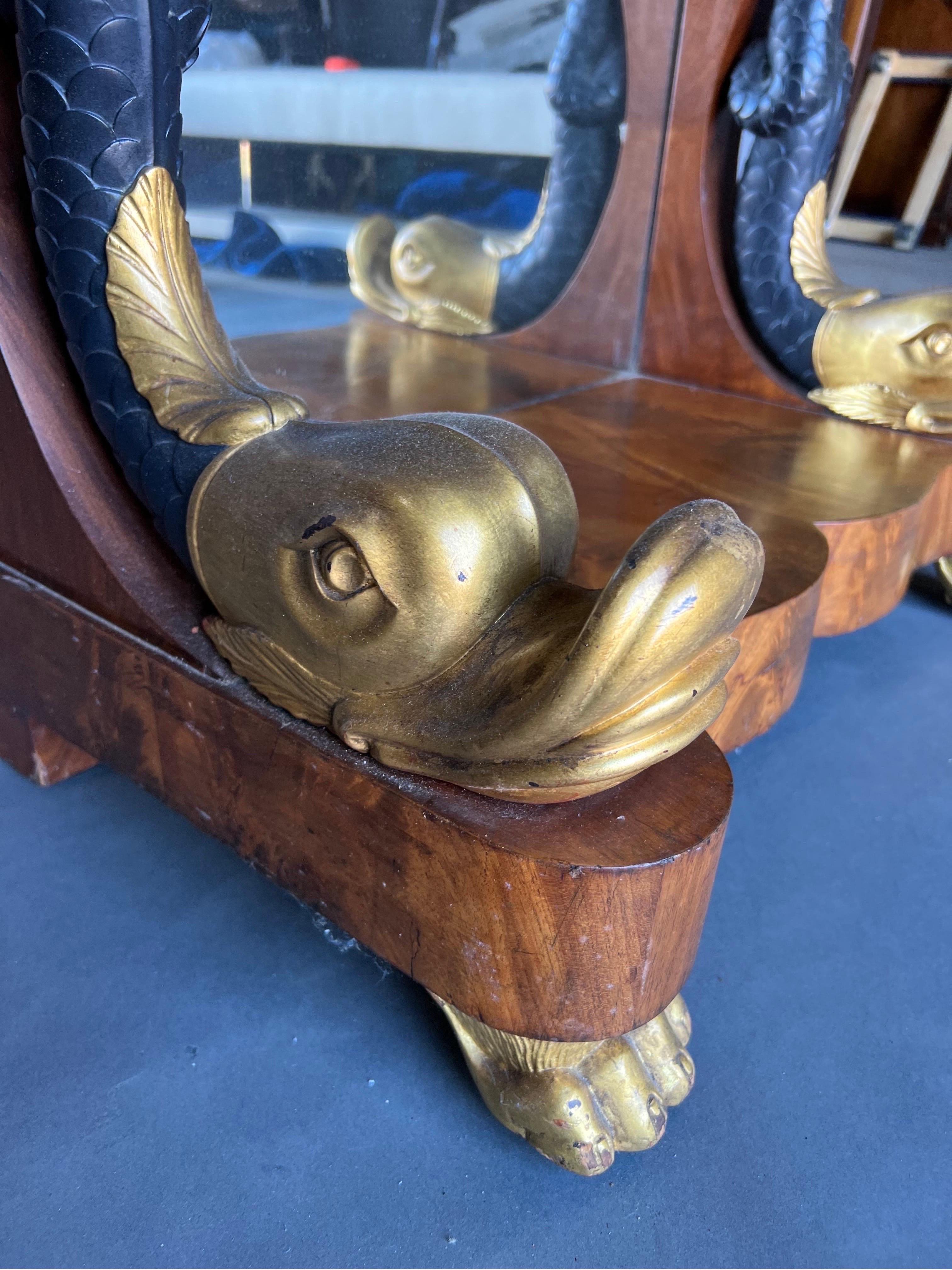 19th Century Swedish or French Neoclassical Parcel Gilt Dolphin Console For Sale 2