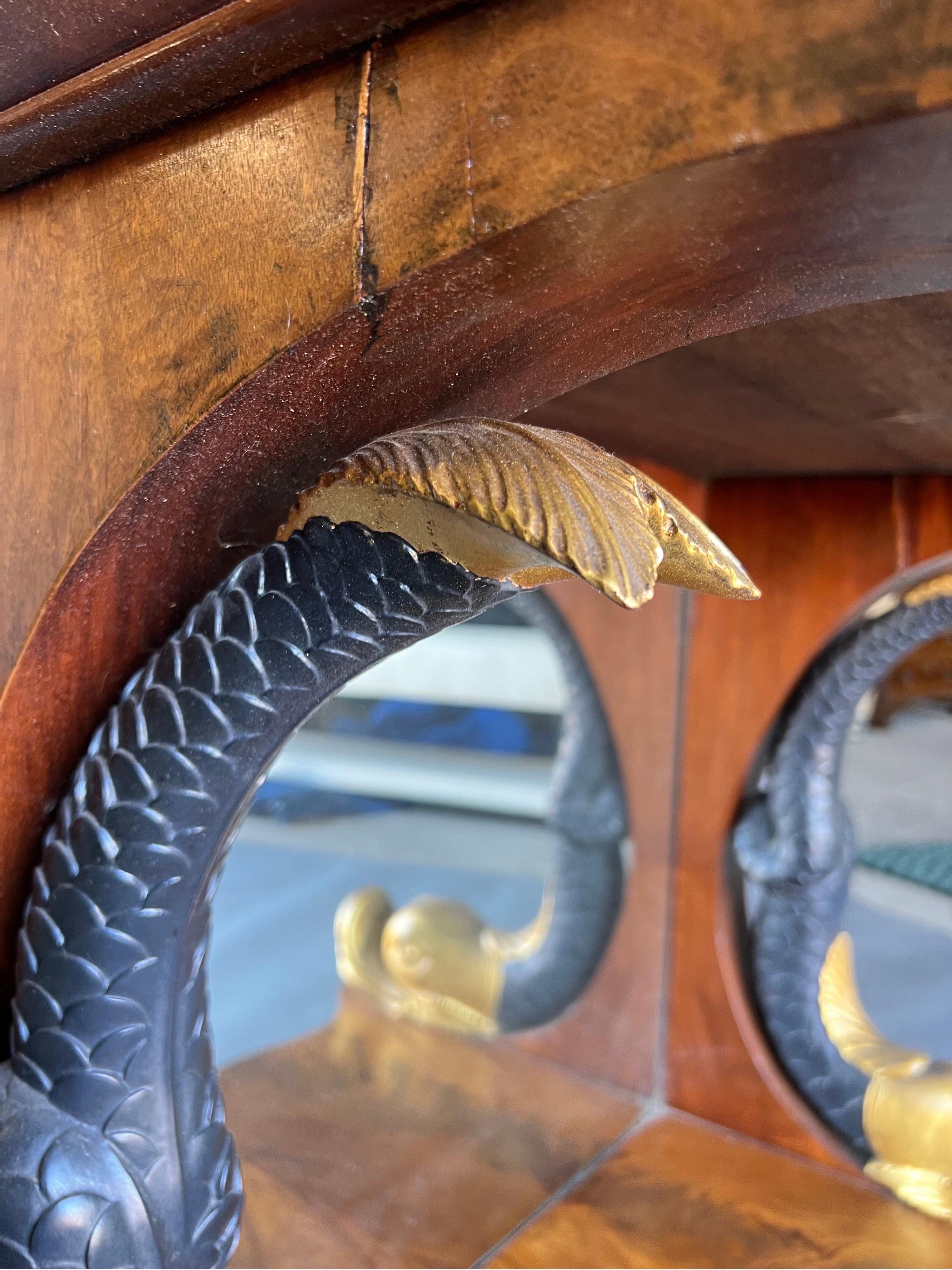 19th Century Swedish or French Neoclassical Parcel Gilt Dolphin Console For Sale 3