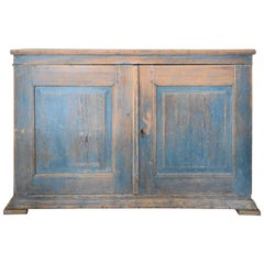 19th Century Swedish Original Blue Two-Door Painted Pegged Buffet