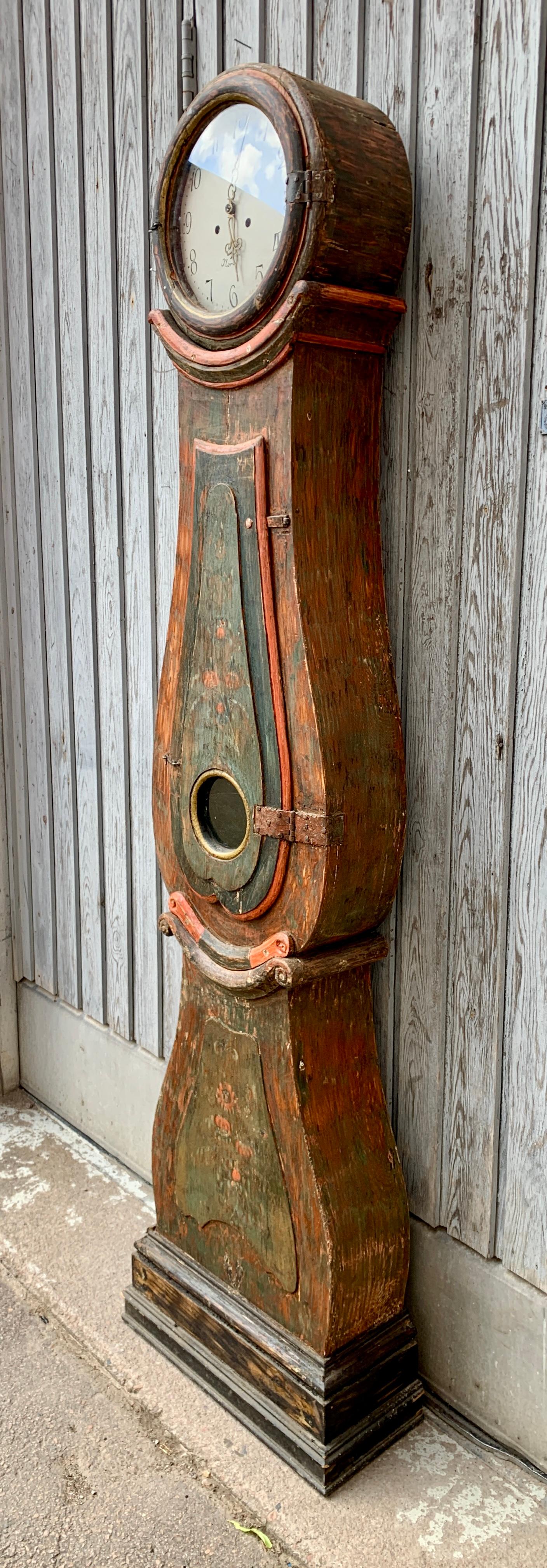 Gustavian 19th Century Swedish Original Painted Mora Clock For Sale