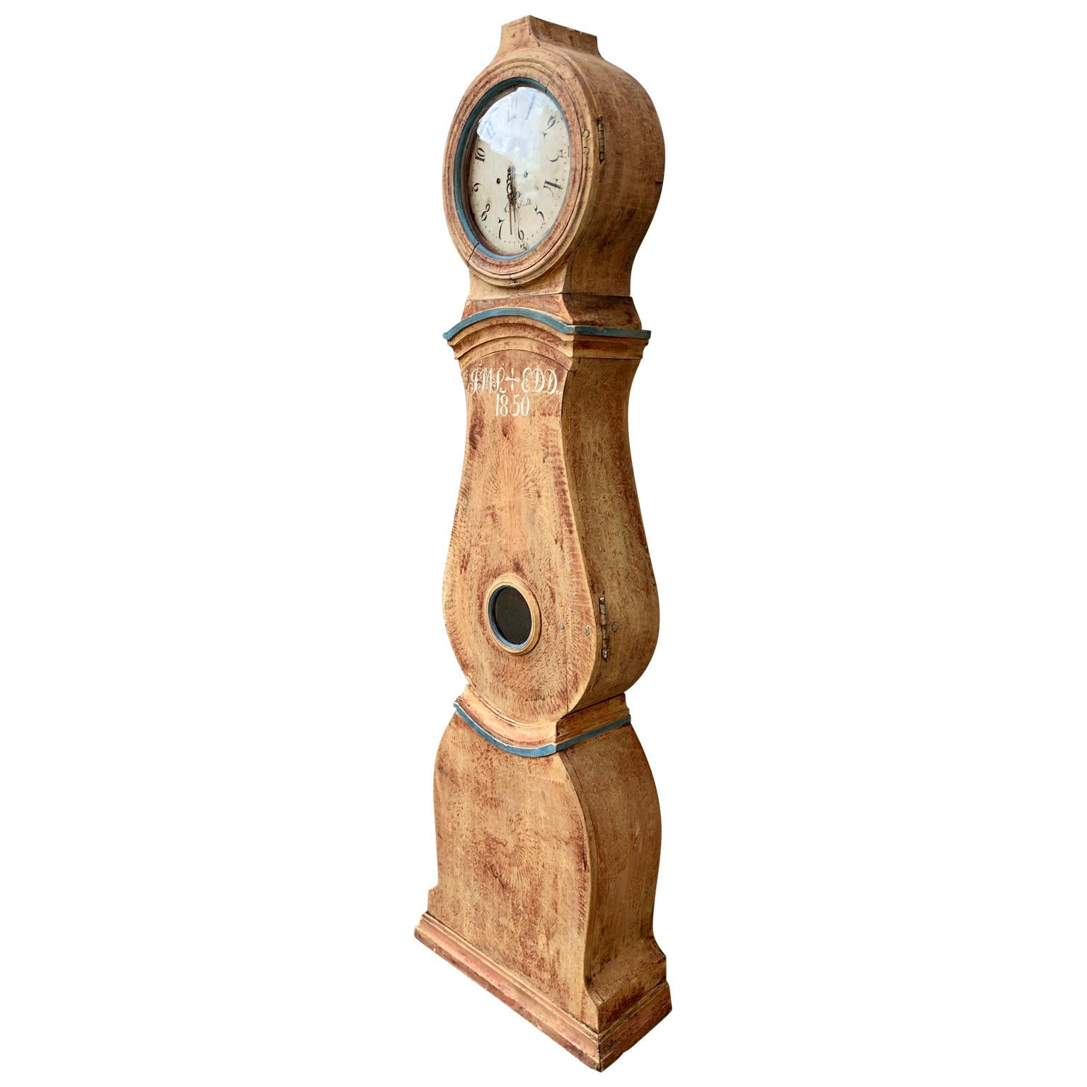 Gustavian 19th Century Swedish Original Painted Mora Clock