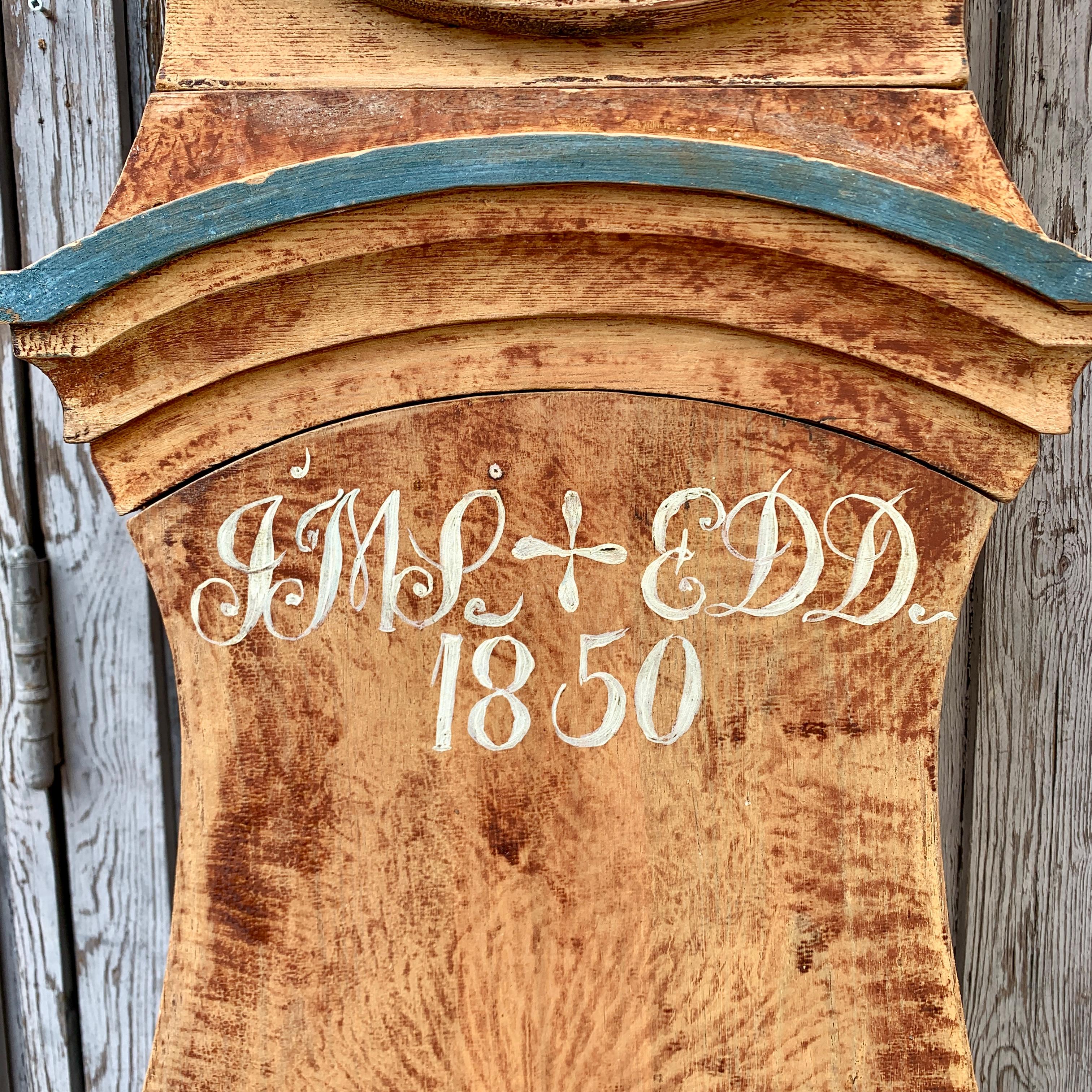 Hand-Carved 19th Century Swedish Original Painted Mora Clock
