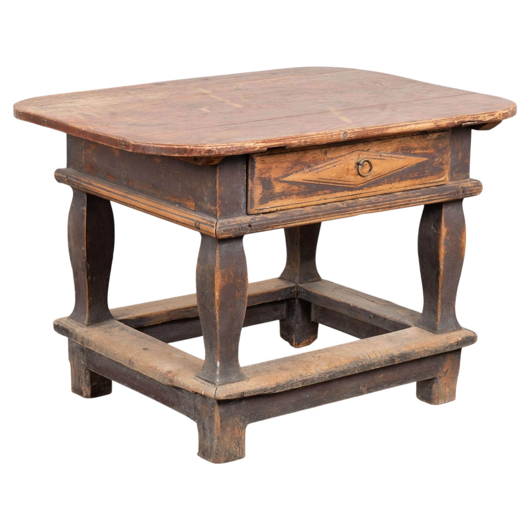 19th Century Swedish Original Painted Pine Baroque Side Table with Drawer For Sale
