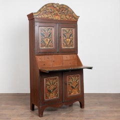 Segretario di gabinetto in pino dipinto originale svedese del XIX secolo, datato 1840