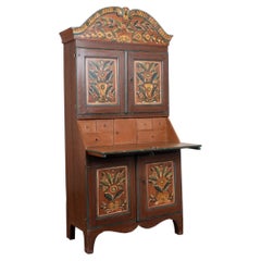 Segretario di gabinetto in pino dipinto originale svedese del XIX secolo, datato 1840