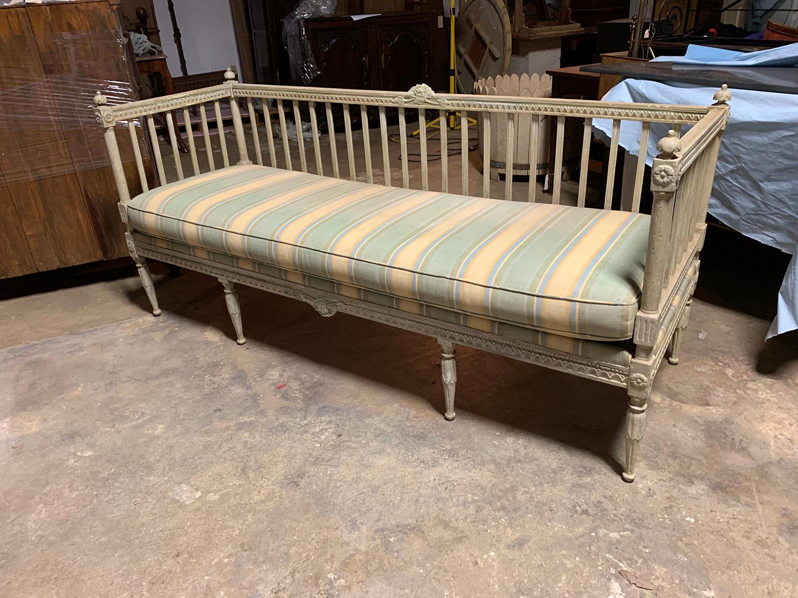 Hand-Painted 19th Century Swedish Painted Bench / Daybed / Sofa