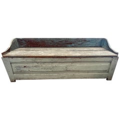 19th Century Swedish Painted Blue Bench With Storage