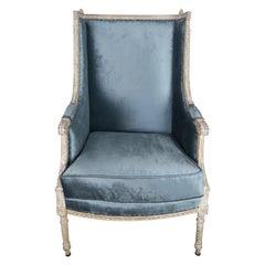 19th Century Swedish Painted Blue Velvet Armchair