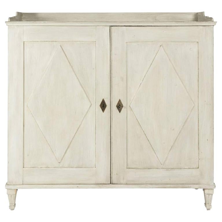 Antique White Swedish Buffet Cabinet with Diamond Panel Doors