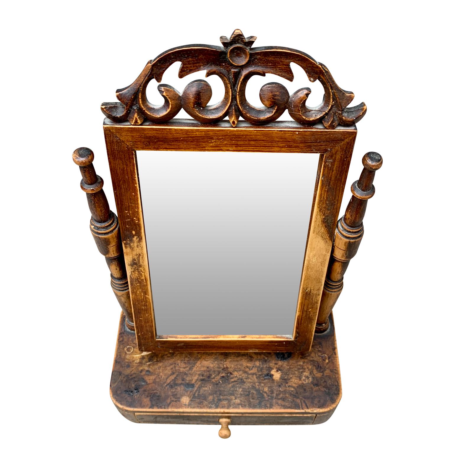 Hand-Crafted 19th Century Swedish Painted Child Size Vanity Mirror For Sale
