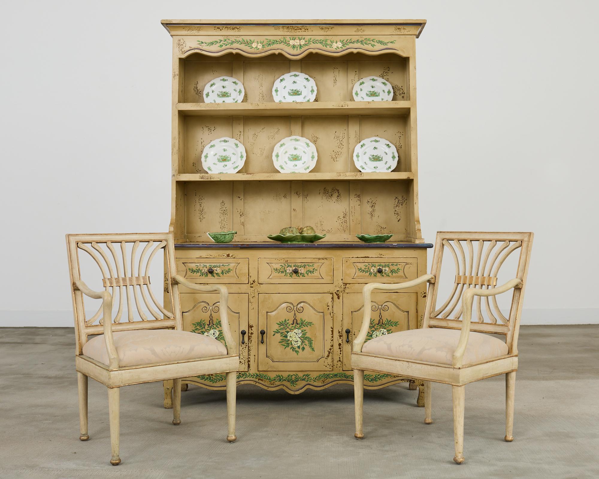 Country 19th Century Swedish Painted Cupboard Dresser with Plate Rack