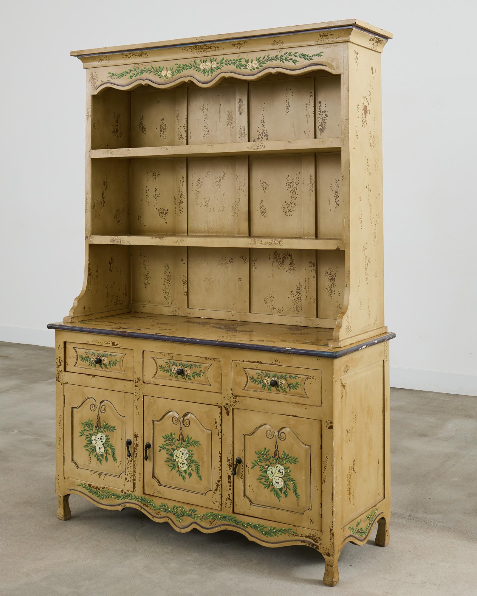 19th Century Swedish Painted Cupboard Dresser with Plate Rack In Distressed Condition In Rio Vista, CA