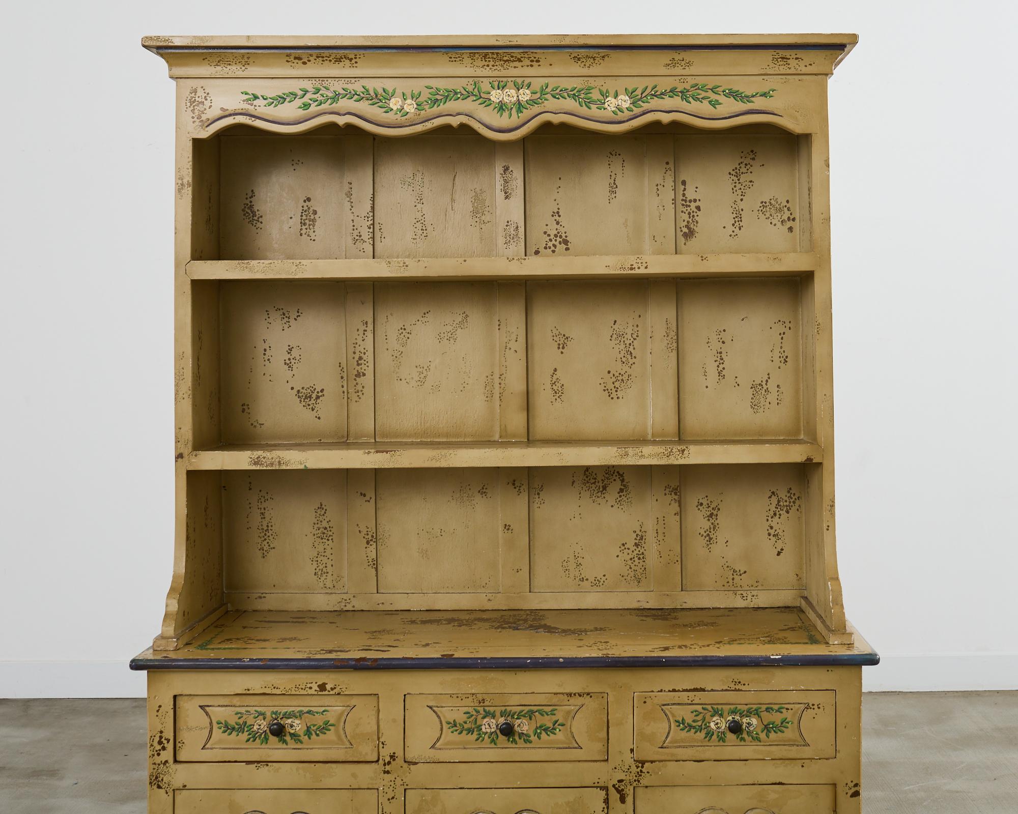 Metal 19th Century Swedish Painted Cupboard Dresser with Plate Rack