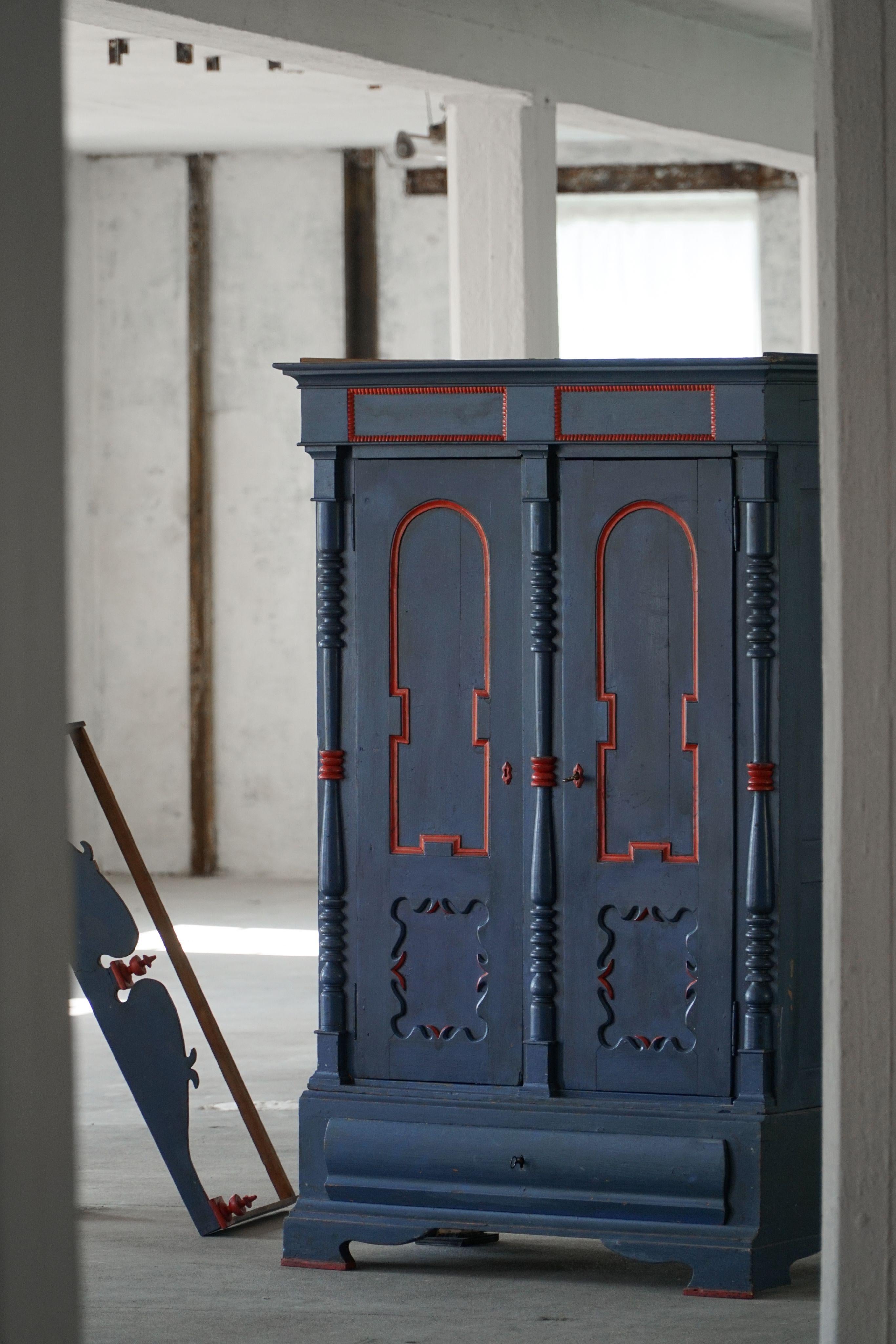 19th Century Swedish Painted Folk Art Cabinet, Handcrafted in Sweden In Fair Condition For Sale In Odense, DK