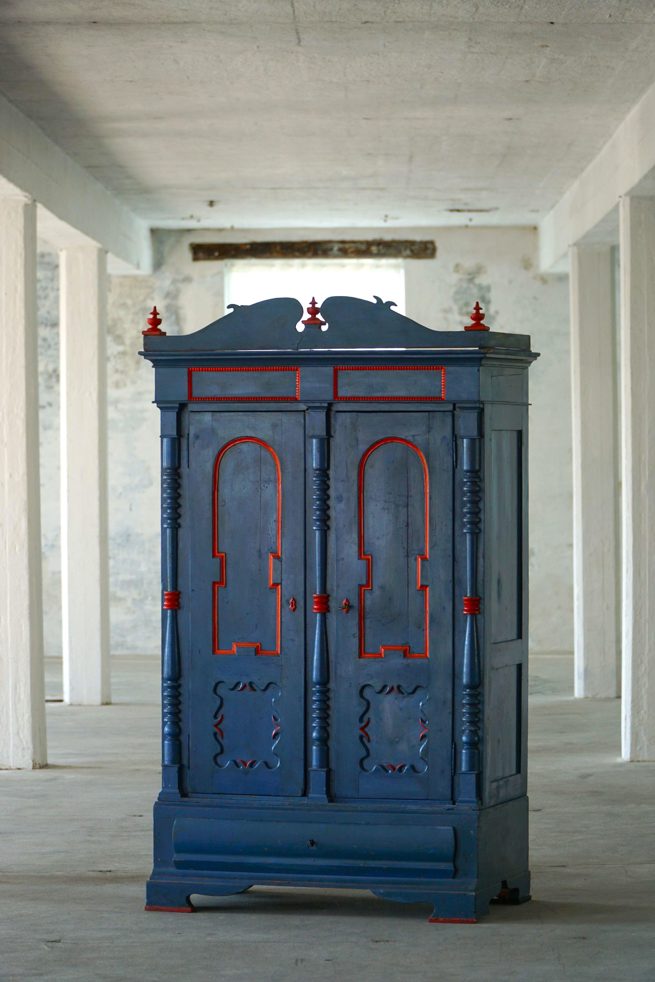 19th Century Swedish Painted Folk Art Cabinet, Handcrafted in Sweden For Sale 1