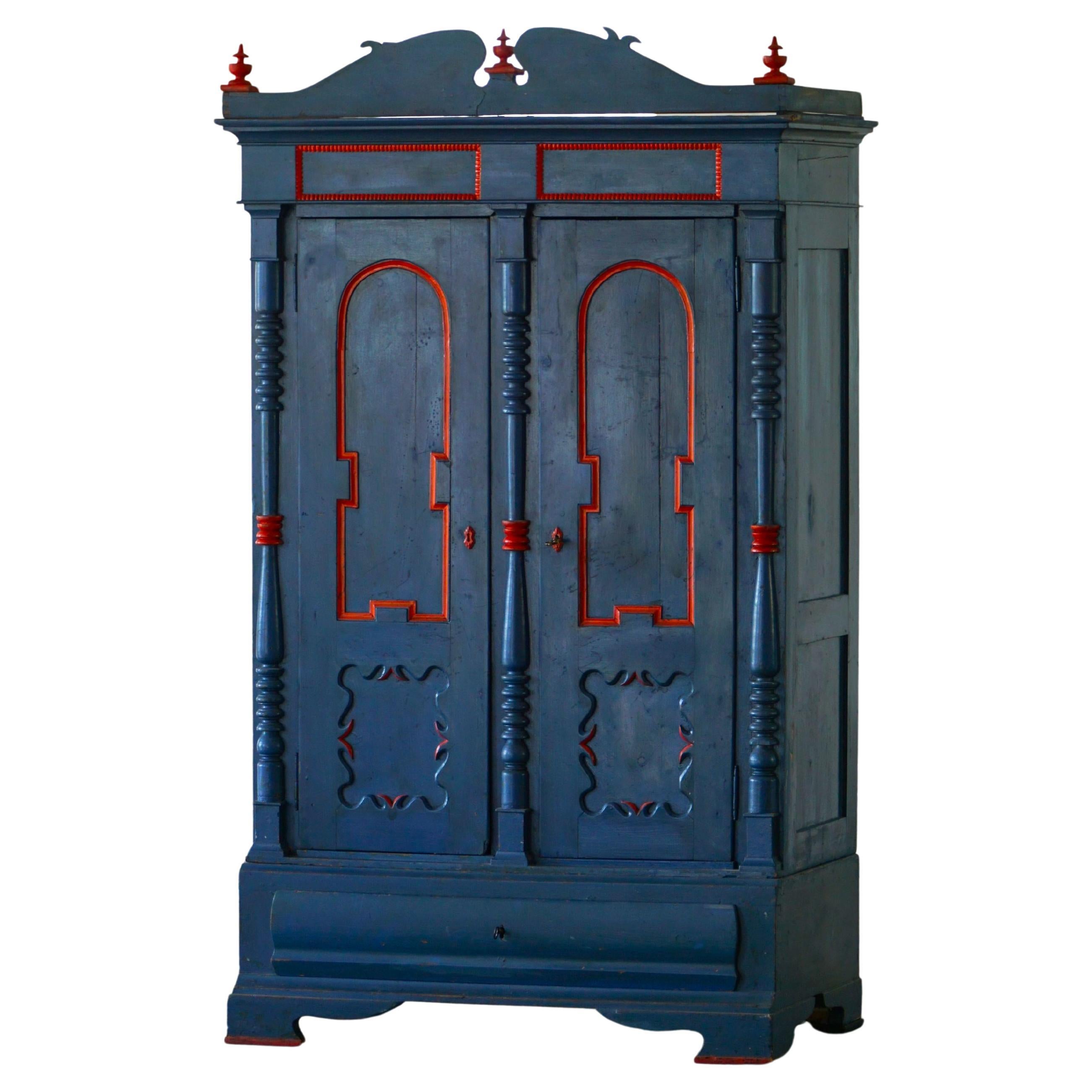 19th Century Swedish Painted Folk Art Cabinet, Handcrafted in Sweden For Sale